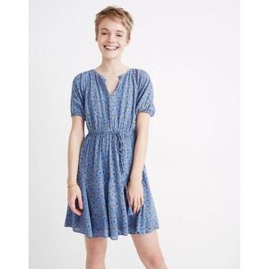Madewell Tassel-Tie Mini Dress in Calico Floral Blue Size 6 Summer Coquette Girl